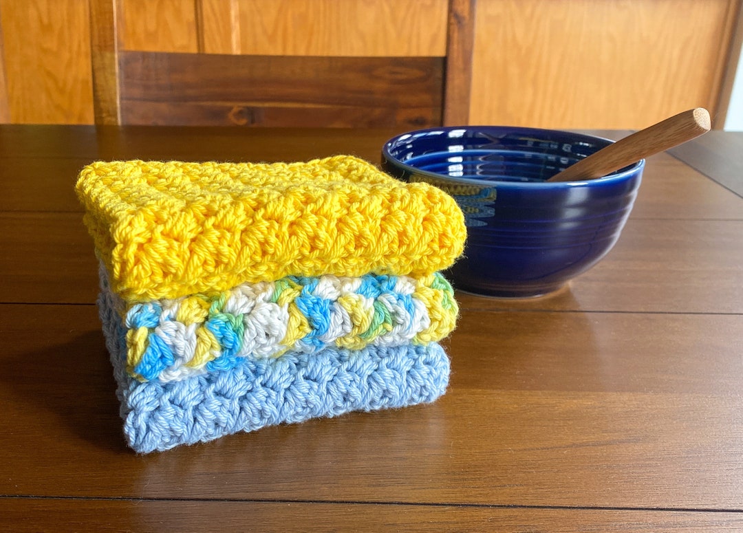 Crochet Dishcloth Set Blue and Yellow Kitchen Towels Etsy