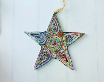 Handmade Star Christmas Ornament (LG), Recycled Paper Star Ornament