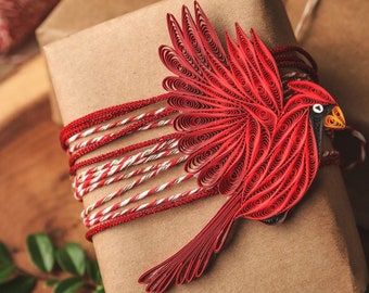 Cardinal (Flying) Ornament, Cardinal Quilling Ornament, Handmade Ornaments for Bird Lovers, Unique Ornament, Bird Ornament