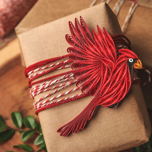 Cardinal (Yellow Beak), Handmade Paper Ornament