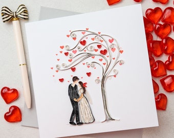 Wedding Handmade Couple Quilling Card – Bride and Groom Wedding Day Greeting, Elegant Eco-Friendly Keepsake
