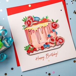 Birthday Cake Handmade Card – Eco-Friendly Quilling Design for Unique Birthday Celebrations