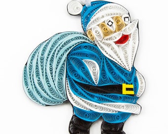 Handmade Paper Blue Santa Ornament