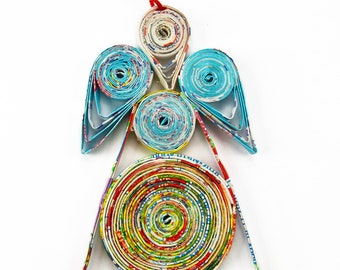 Angel Handmade Ornament, Eco-Friendly Christmas Decor with Recycled Paper and Quilling Art