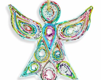 Angel (Wings Up), Handmade Recycled Paper Ornament