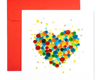 Rainbow Heart Greeting Card, Handmade Heart Card, Unique Eco-Friendly Greeting Card, Quilling Rainbow Heart Art