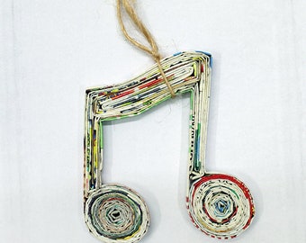 Handmade Music Ornament; Recycled Music Note Ornament