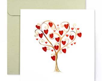 Tree of Hearts Quilling Card – Handmade Eco-Friendly Valentine’s Card, Recycled Paper Greeting for Lovers and Special Occasions