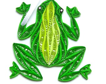 Frog Handmade Ornament – Eco-Friendly Paper Coqui Gift and Cute Christmas Decor for Frog Lovers, Green