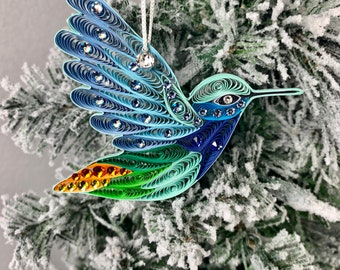 Hummingbird Ornament with Swarovski , Ornament for Bird Lovers, Hummingbird Ornament