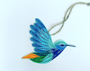 Hummingbird Ornament, Handmade Ornament for Bird Lovers, Quilled Hummingbird Ornament