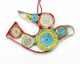 Dove Colorful Recycled Handmade Ornament – Eco-Friendly Gift for Bird Lovers and Unique Holiday Decor