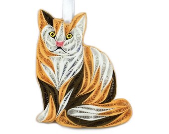 Cat (Persian) Ornament, Handmade Paper Ornament, Gift for Cat Lovers, Eco-friendly Quilling Ornament, Unique Quilling Cat Gift