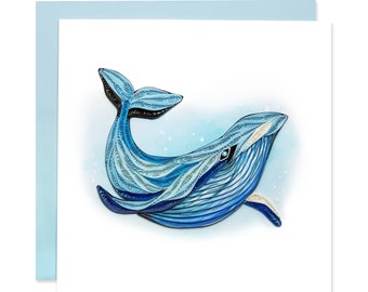 Blue Whale Greeting Card, Handmade Whale Card, Whale Art, Whale Lover Greeting Card, Quilling Whale Card
