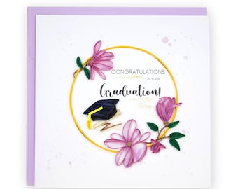 Graduation Handmade Greeting Card – Eco-Friendly Quilling Floral Design for Graduation Celebrations