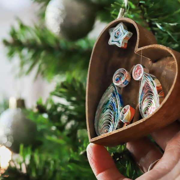 Nativity (Heart), Handmade Cinnamon and Recycled Paper Ornament