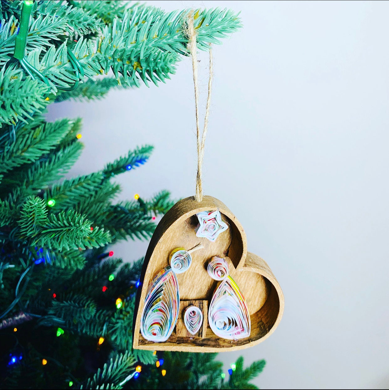 Cinnamon Heart With Recycled Paper Nativity Scene Ornament Etsy