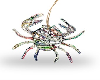 Crab Handmade Ornament – Eco-Friendly Recycled Paper Gift for Crab Lovers and Colorful Coastal Holiday Decor