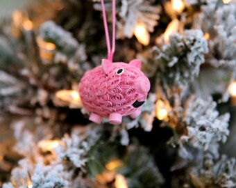 Paper Pig Ornament; Handmade Paper Pig Ornament; Pig Ornament