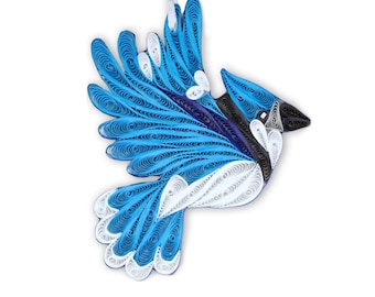 Blue Jay (Flying) Handmade Ornament – Eco-Friendly Quilling Paper Gift for Bird Lovers and Nature-Inspired Decor