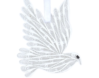 Dove (white) Quilling Ornament – Eco-Friendly Symbol of Peace and Hope for Christmas and Bird Lovers