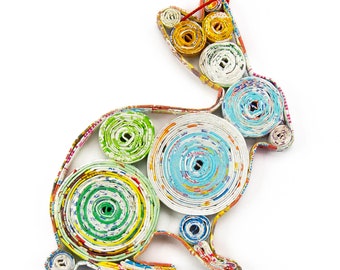 Rabbit Handmade Ornament – Eco-Friendly Recycled Paper Gift for Bunny Lovers and Colorful Spring Decor