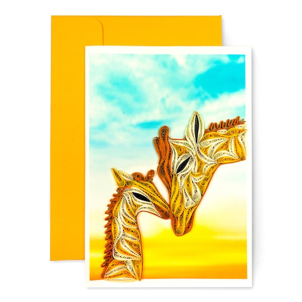 Mother and Child Giraffe, Handmade Quilling Paper Greeting Card