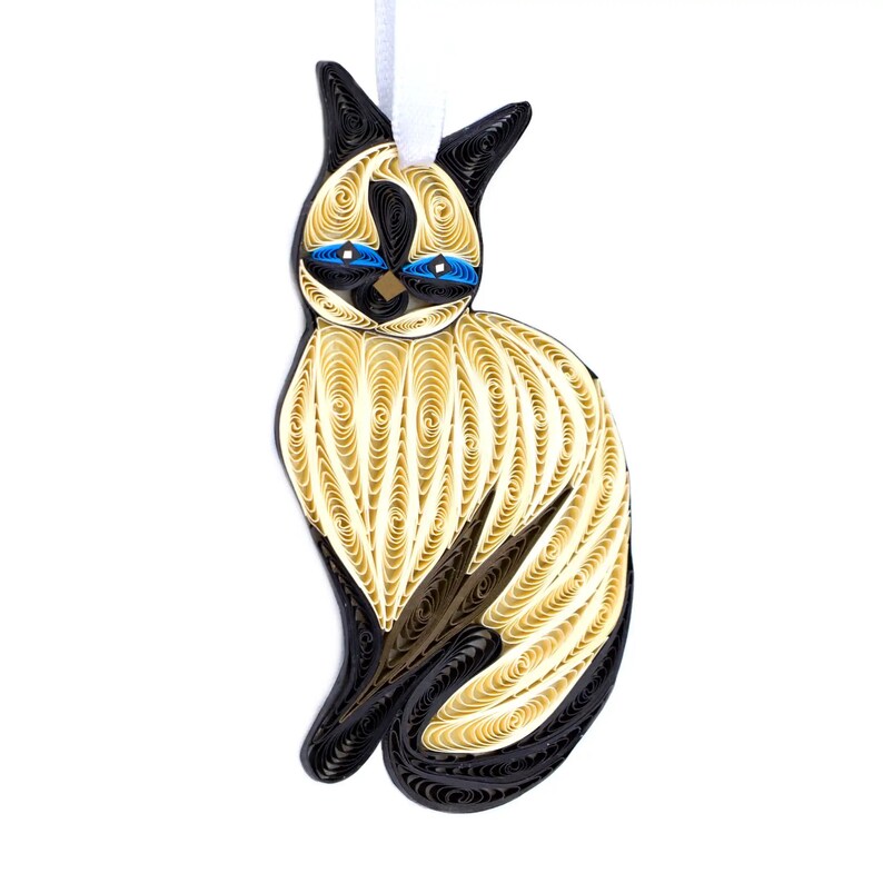 Cat siamese Ornament, Handmade Paper Ornament, Gift for Cat Lovers, Eco