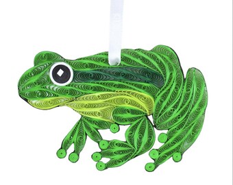 Adorno de sapo hecho a mano: regalo ecológico de coquí de papel y linda decoración navideña para amantes de los anfibios, verde