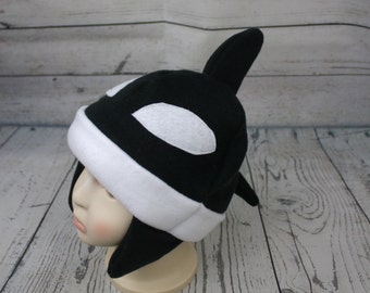 Adult and Kids Killer Whale Fleece Hat, Orca Kids Hat, Fleece Whale Hat, Kids Whale Hat, Whale Lovers Gift, Fleece Winter Hat