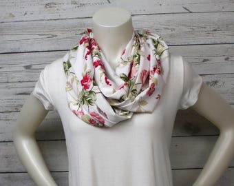 Pink and Green Floral Infinity Scarf, Dusty Rose Floral Scarf, Hot Pink Floral Scarf, Woman's Fashion Accessory, Casual Floral Scarf