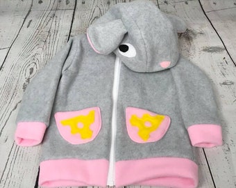 Fleece Mouse Toddler Sweatshirt, Hooded Mouse Sweatshirt, Zip Up Toddler Sweatshirt, Zip Up Mouse Hoodie, Kids Fleece Sweatshirt