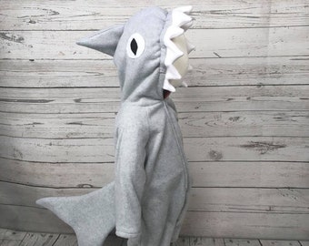 Ready To Ship Shark Fleece Child and Youth Size Costume, Shark Kids Costume, Kids Fleece Shark Jumpsuit, Shark Halloween Costume