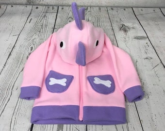 Fleece Pink Dinosaur Toddler Sweatshirt, Hooded Pink Dino Sweatshirt, Zip Up Dinosaur Toddler Sweatshirt, Zip Up Pink Dinosaur Hoodie