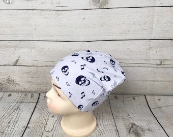 Skull and Music Note Beanie, Kids Skull Hat, Teen Skull Beanie, Music Themed Gift, Skull Theme Gift, Skull and Music Hat, Slouchy Beanie