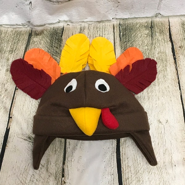 Adult and Kids Turkey Fleece Hat, Thanksgiving Turkey Hat, Kids Turkey Hat, Kids Winter Bird Hat, Baby Thanksgiving Hat, Kids Turkey Hat
