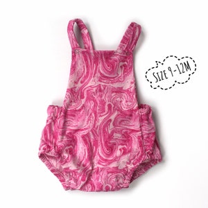 9-12M Pink Marble Cotton Baby Romper, 9M Baby Spring Romper, 12M Cotton Summer Romper, 12M Pink Overall Romper, Pink Baby Romper