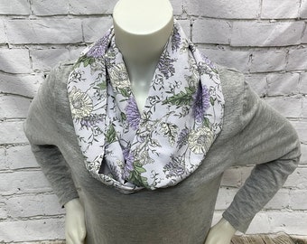 Lavender Floral Infinity Scarf, Floral Spring Accessory, Mom Gift Idea, Quick Easy Gift, Purple Lover Gift