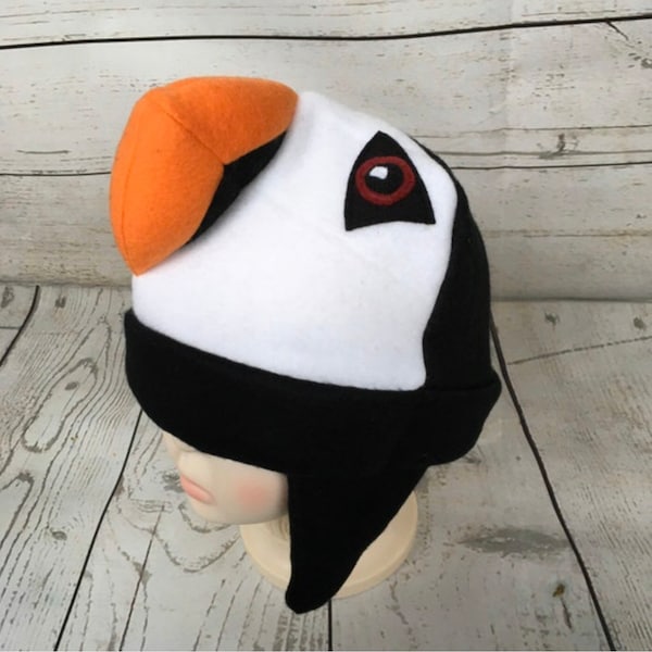 Adult and Kids Puffin Fleece Hat, Baby Puffin Hat, Child Puffin Hat, Kids Bird Hat, Kids Winter Animal Hat, Winter Fleece Hat, Puffin Gift