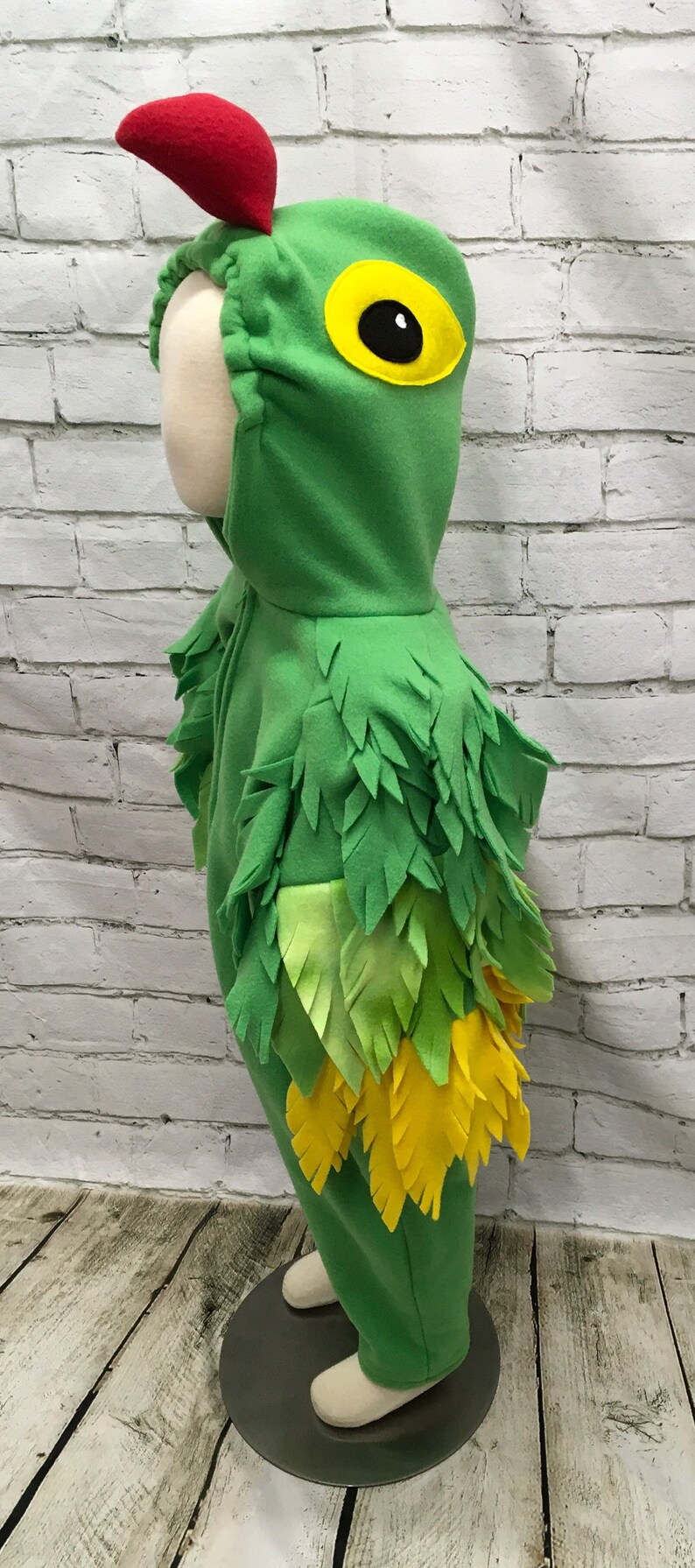 Green Parrot Fleece Toddler Costume, Parrot Costume, Toddler Parrot Jumpsuit, Green Parrot Halloween Costume, Toddler Size Costume image 6