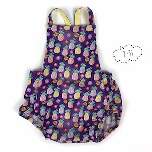 2-3T Purple Pineapple Cotton Toddler Romper, 2T Spring Romper, 3T Cotton Summer Romper, 2T Purple Overall Romper, 2-3T Toddler Romper