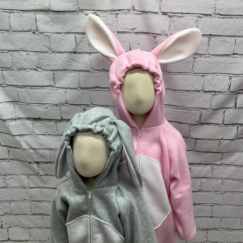Disfraz de conejito para niños y jóvenes, disfraz de conejito rosa para niños, mono de conejito gris, mono de conejito para niños, disfraz de conejo para niños imagen 1