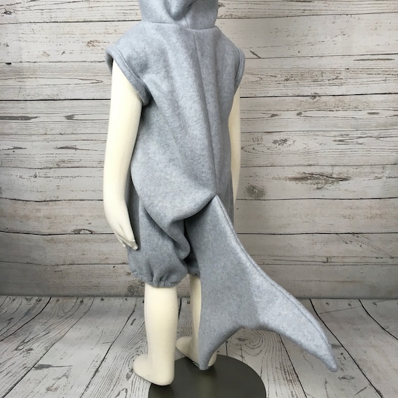 Child Shark Costume - Gray Jumpsuit With Hood, Mitts & Shoe Covers