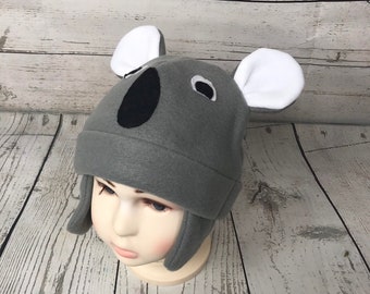 Adult and Kids Koala Fleece Hat, Fleece Koala Hat, Kids Animal Hat, Adult Size Animal Hat, Koala Lovers Hat, Fleece Winter Hat, Earflap Hat