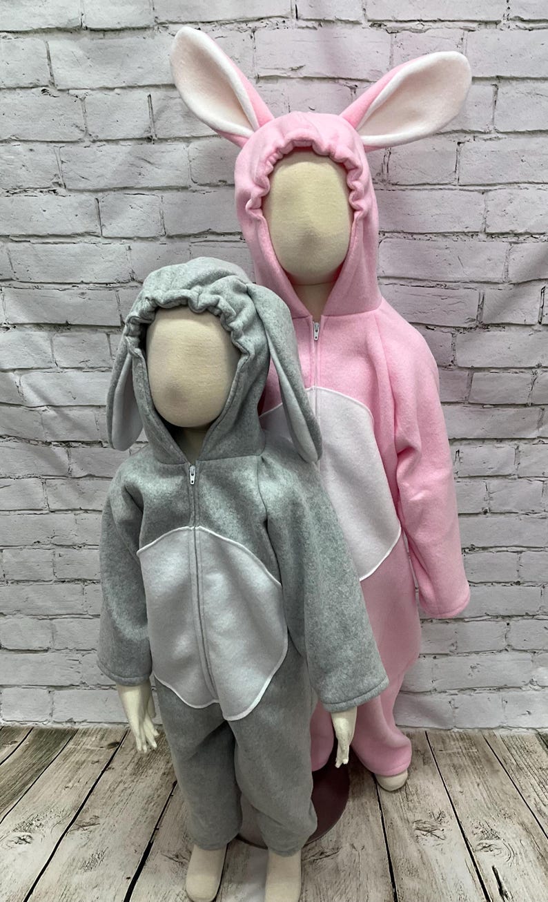 Disfraz de conejito para niños y jóvenes, disfraz de conejito rosa para niños, mono de conejito gris, mono de conejito para niños, disfraz de conejo para niños imagen 4
