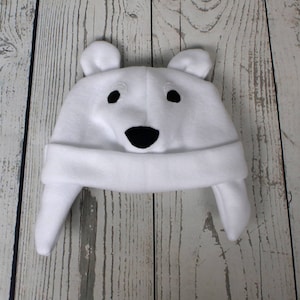 Adult and Kids Polar Bear Fleece Hat, Polar Bear Kids Hat, Polar Bear Gift, Fleece Bear Hat, Adult Size Winter Hat, Kids Fleece Winter Hat