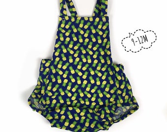 9-12M Green Pineapple Cotton Baby Romper, 9M Baby Spring Romper, 12M Cotton Summer Romper, 12M Green Overall Romper, Pineapple Baby Romper