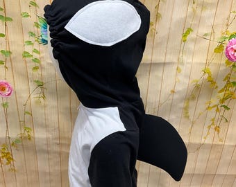 Cotton Orca Costume Toddler and Youth Sizes , Killer Whale Jumpsuit, Lightweight Halloween Costume