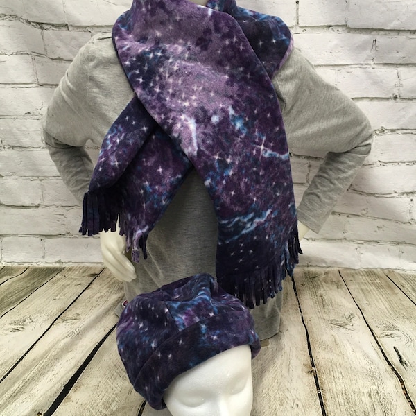 Fleece Hat and Scarf Gift Set, Gift Idea For Women, Winter Gift Set, Warm Hat and Scarf, Winter Gift Idea, Coworker Gift, Space Galaxy Gift