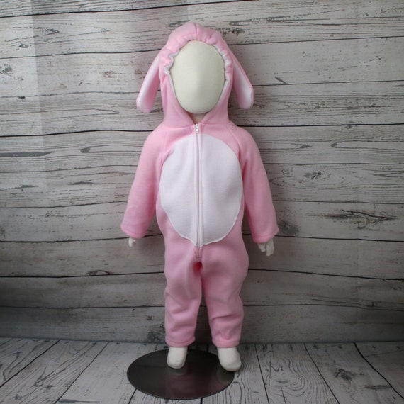 Bunny Costume Kids White Jumpsuit Hood with Pink Ears Bunny Costume Kids White Jumpsuit Hood with Pink Ears